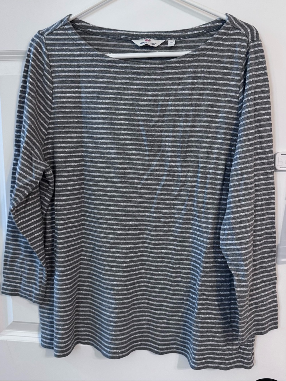 Vineyard Vines 3/4 sleeve grey and sparkly silver striped top, Women’s 2X